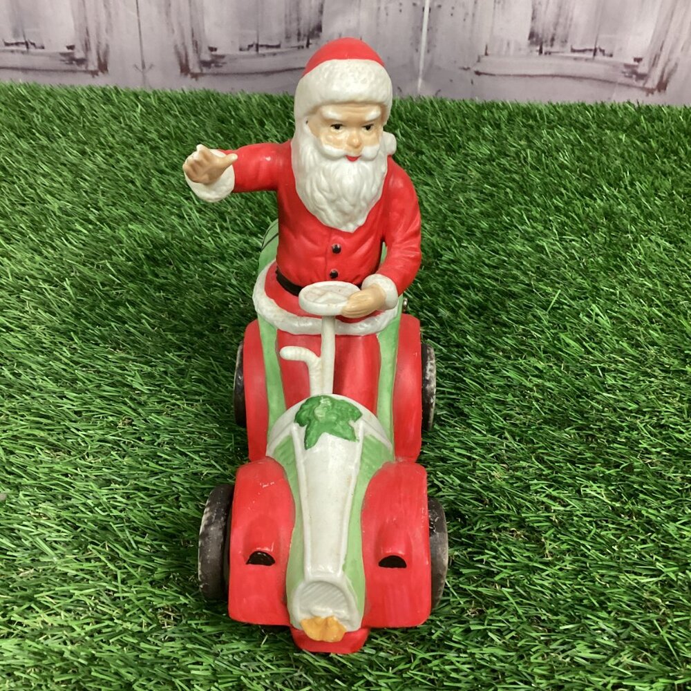Vintage Flambro Music Box Santa Claus Driving Car Moves